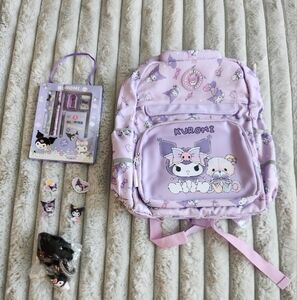 Kuromi Lavender Backpack Bookbag Set